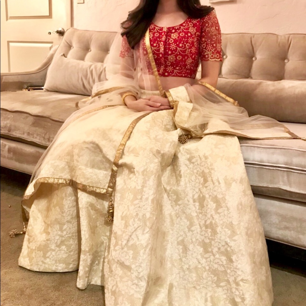 Red and gold lehenga